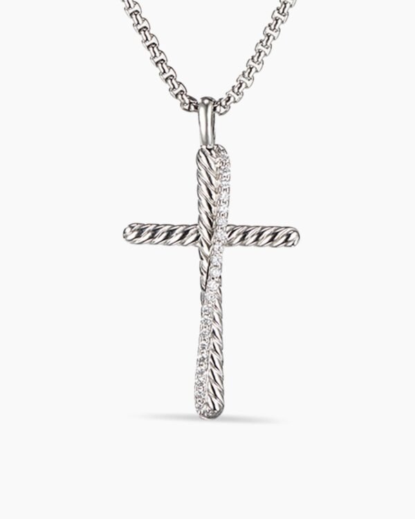 A4F99B5B-F42D-256C-FA00-3CD0F249DD55.jpg Crossover Cross Necklace Sterling Silver with Diamonds, 35.6mm