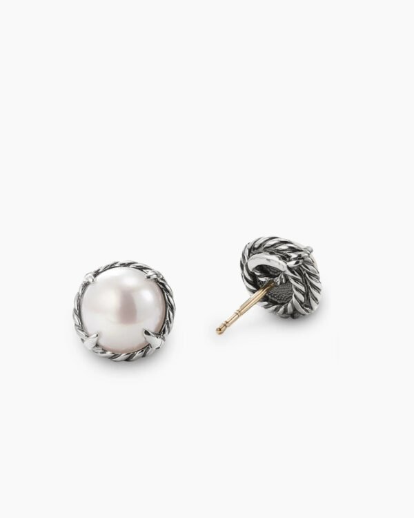 Petite Chatelaine Stud Earrings Sterling Silver with Pearls, 8mm