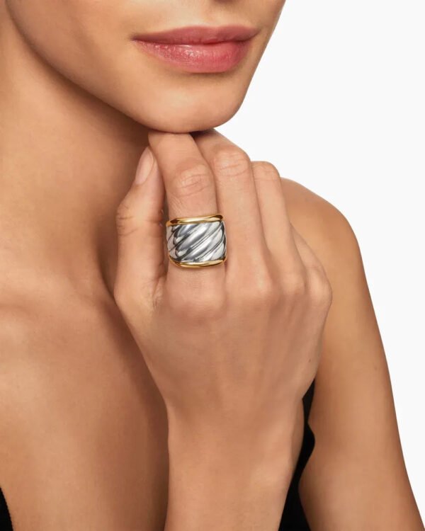 A5B469DE-539A-20F7-8C19-605271CF037E.jpg Sculpted Cable Saddle Ring Sterling Silver with 18K Yellow Gold - 6