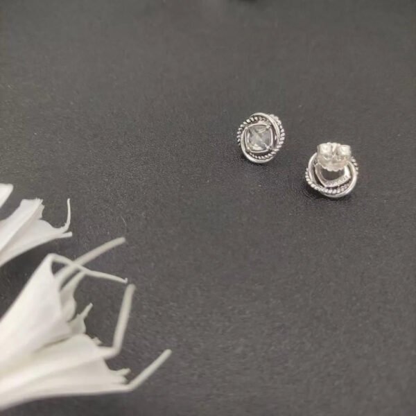 Infinity Stud Earrings Sterling Silver with White Diamonds, 13mm