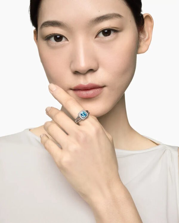 Petite Albion&reg; Ring Sterling Silver with Blue Topaz and Diamonds - 6
