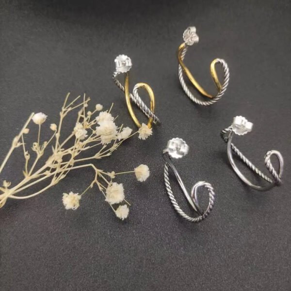 Crossover Hoop Earrings Sterling Silver with 18K Yellow Gold 33.7mm - Gold
