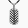 Chevron Tag Sterling Silver with Black Diamonds, 27mm