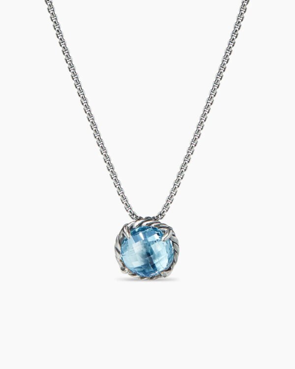 Petite Chatelaine Necklace Sterling Silver with Blue Topaz, 10mm
