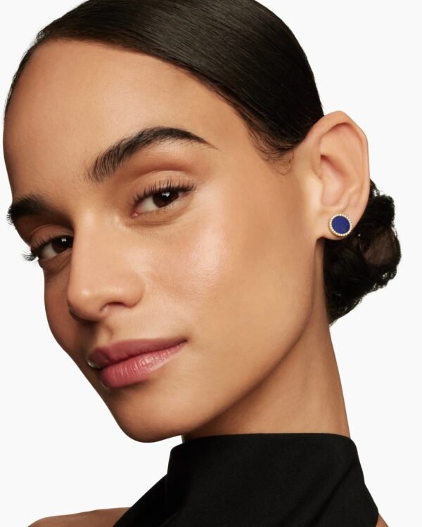 Petite DY Elements&reg; Stud Earrings 18K Yellow Gold with Lapis and Diamonds, 14mm