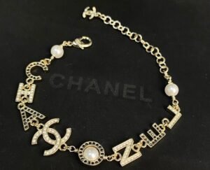 Black and White Diamond Letter Double C Bracelet