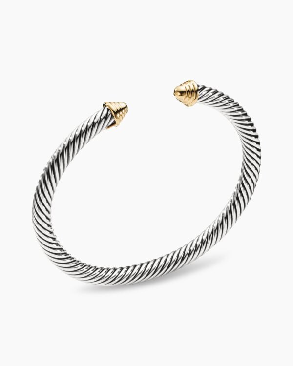 Classic Cable Bracelet Sterling Silver with 14K Yellow Gold Domes, 5mm