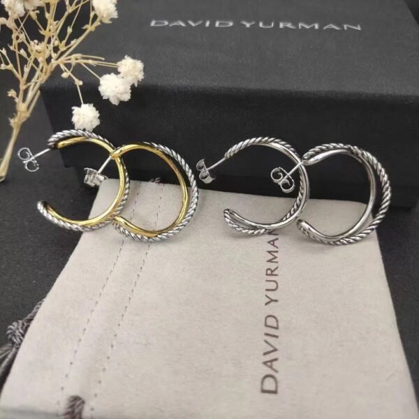 Crossover Hoop Earrings Sterling Silver with 18K Yellow Gold 33.7mm - Gold