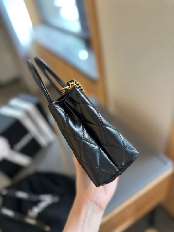 Shiny Aged Calfskin Coral Mini Kelly Shopping Bag - Black