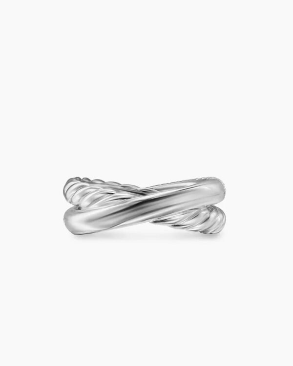 Crossover Two Row Ring Sterling Silver with Diamonds, 7.5mm - 6