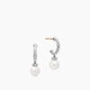 Pearl and Pav&eacute; Solari Drop Earrings Sterling Silver with Pearls and Diamonds, 18.4mm