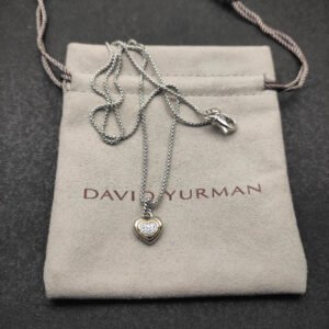 Petite Cable Heart Pendant Necklace Sterling Silver with 14K Yellow Gold and Diamonds