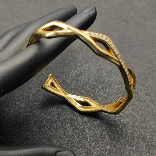 Zig Zag Stax??Two Row Cuff Bracelet Sterling gold with Diamonds, 13mm