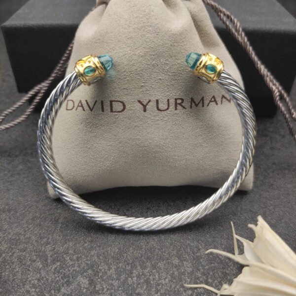 Renaissance&reg; Classic Cable Bracelet Sterling Silver with 14K Yellow Gold, Blue Topaz, 5mm