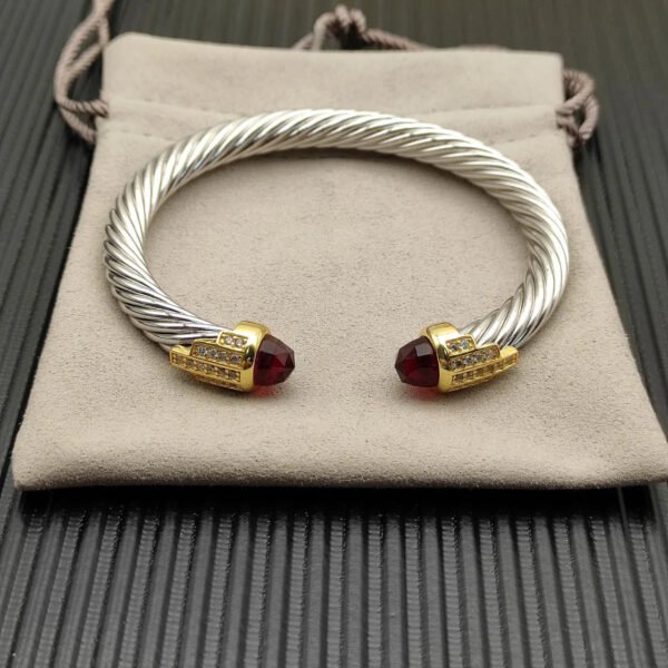 7mm Cable Bracelet with Garnet & Diamond Accents ??Gold Cap