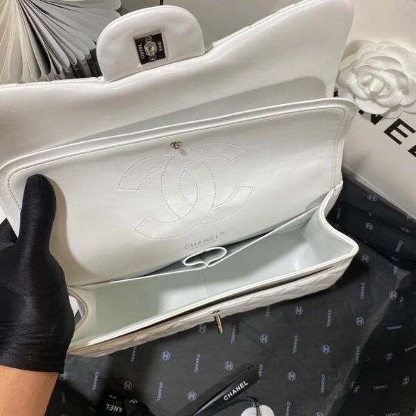Chanel Large Classic Handbag Silver Hardware White For Women, Women&rsquo;s Handbags, Shoulder Bags 11.8in/30cm