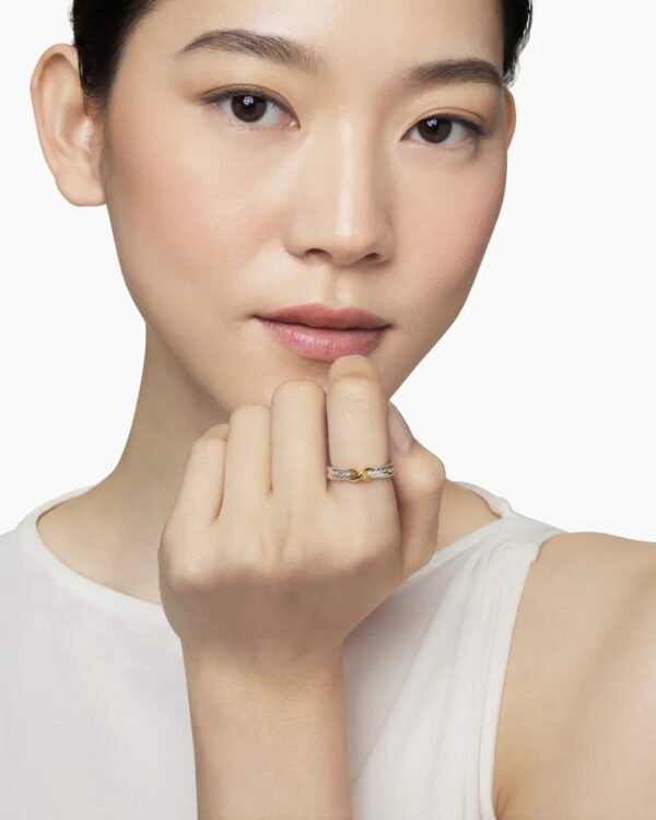 Petite X Ring Sterling Silver with 18K Yellow Gold - 6