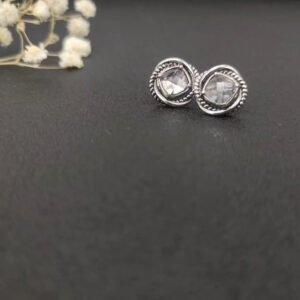 Infinity Stud Earrings Sterling Silver with White Diamonds, 13mm
