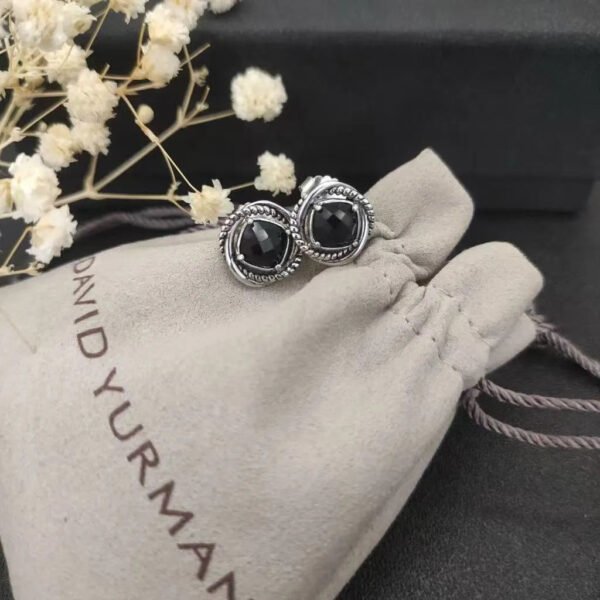 Infinity Stud Earrings Sterling Silver with Black Onyx, 13mm