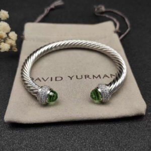 Cable Bracelet Sterling Silver with Prasiolite and Diamonds, 7mm