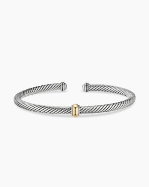 Classic Cable Station Bracelet Sterling Silver with 18K Yellow Gold, 4mm
