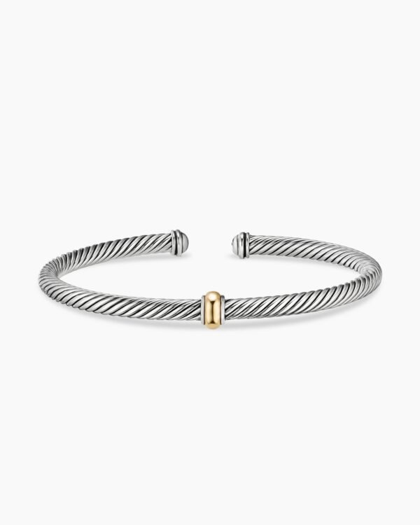Classic Cable Station Bracelet Sterling Silver with 18K Yellow Gold, 4mm