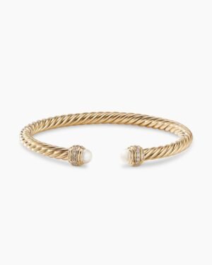 Classic Cablespira Bracelet 18K Yellow Gold with Pearls and Diamonds, 5mm