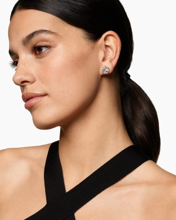 Cable Wrap Stud Earrings Sterling Silver with Crystal and Diamonds, 11mm