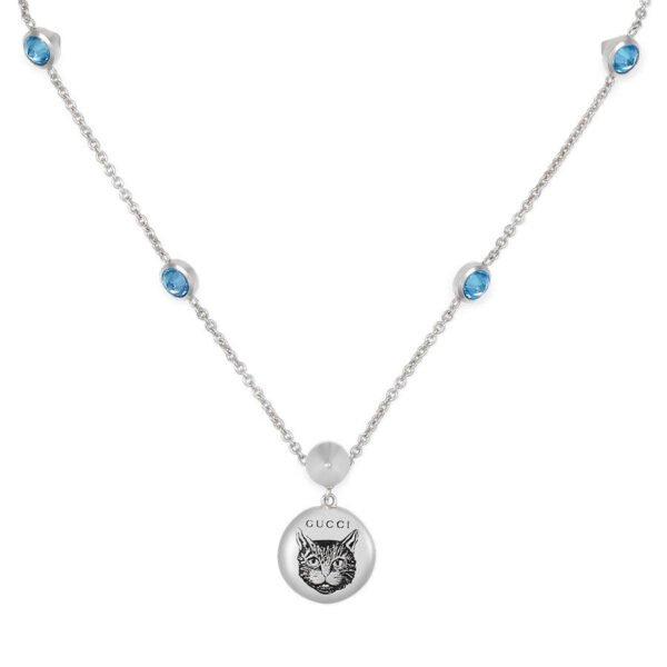 Blind For Love Silver Blue Zirconia Circle Pendant Necklace