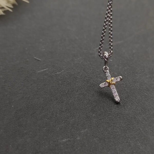 Petite X Cross Necklace Sterling Silver with 14K Yellow Gold