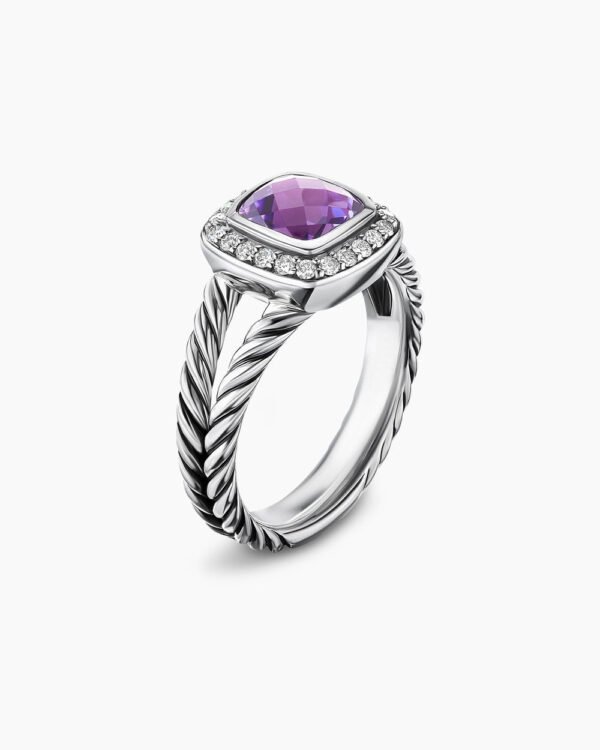 Petite Albion Ring Sterling Silver with Amethyst and Diamonds, 7mm