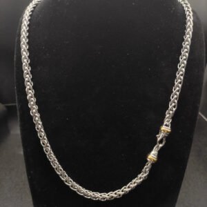 Petite Buckle Necklace Sterling Silver with 14K Yellow Gold - 55CM