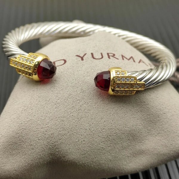 7mm Cable Bracelet with Garnet & Diamond Accents ??Gold Cap