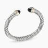 Classic Cable Bracelet Sterling Silver with 14K Yellow Gold and Black Onyx, 7mm