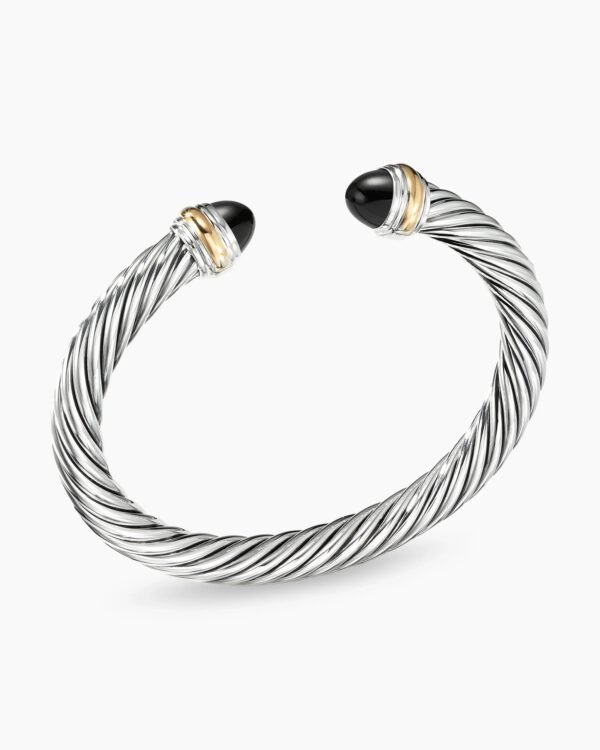 Classic Cable Bracelet Sterling Silver with 14K Yellow Gold and Black Onyx, 7mm