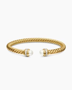 Classic Cablespira&reg; Bracelet 18K Yellow Gold with Pearls and Diamonds, 5mm