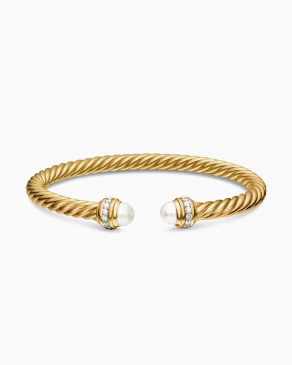 Classic Cablespira&reg; Bracelet 18K Yellow Gold with Pearls and Diamonds, 5mm