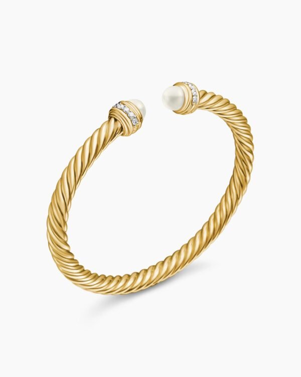 Classic Cablespira&reg; Bracelet 18K Yellow Gold with Pearls and Diamonds, 5mm