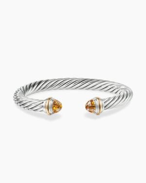 Classic Cable Bracelet Sterling Silver with 14K Yellow Gold and Citrine, 7mm