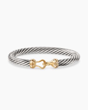 Buckle Classic Cable Bracelet Sterling Silver with 14K Yellow Gold, 7mm