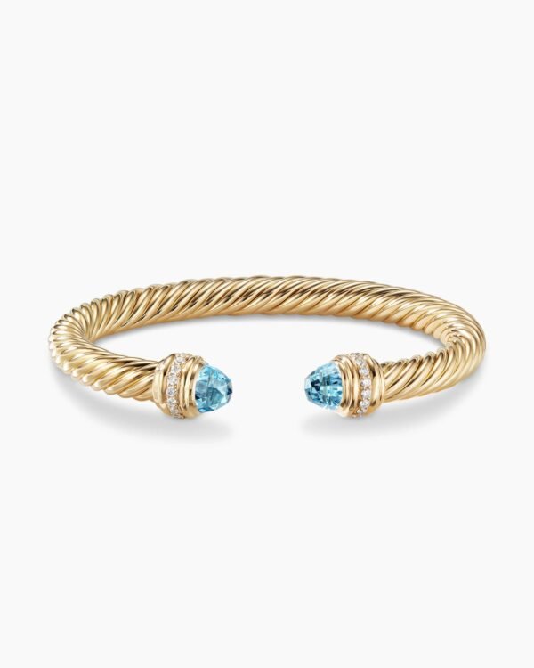 Classic Cablespira&reg; Bracelet 18K Yellow Gold with Blue Topaz and Diamonds, 7mm