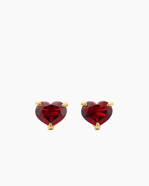 Chatelaine&reg; Heart Stud Earrings 18K Yellow Gold with Garnet, 8mm