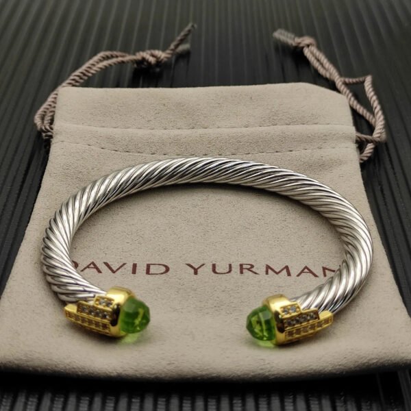 7mm Cable Bracelet with Peridot & Diamond Accents ??Gold Cap