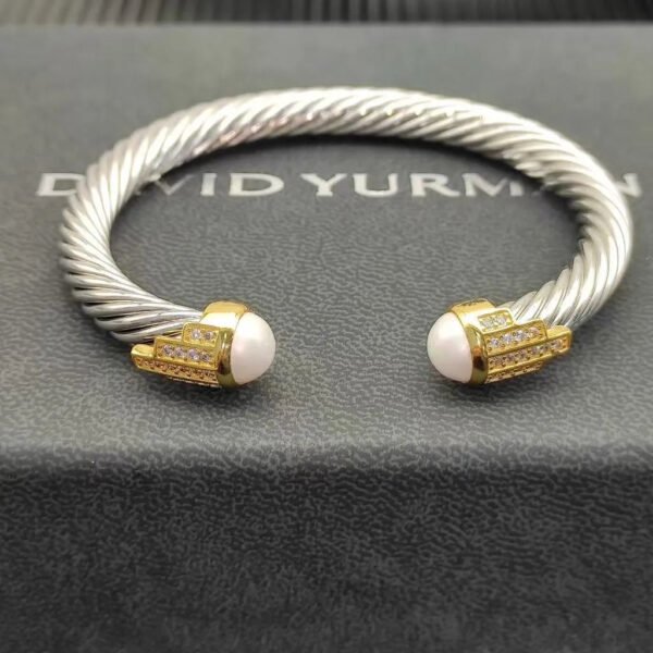 7mm Cable Bracelet with Pearls & Diamond Accents ??Gold Cap