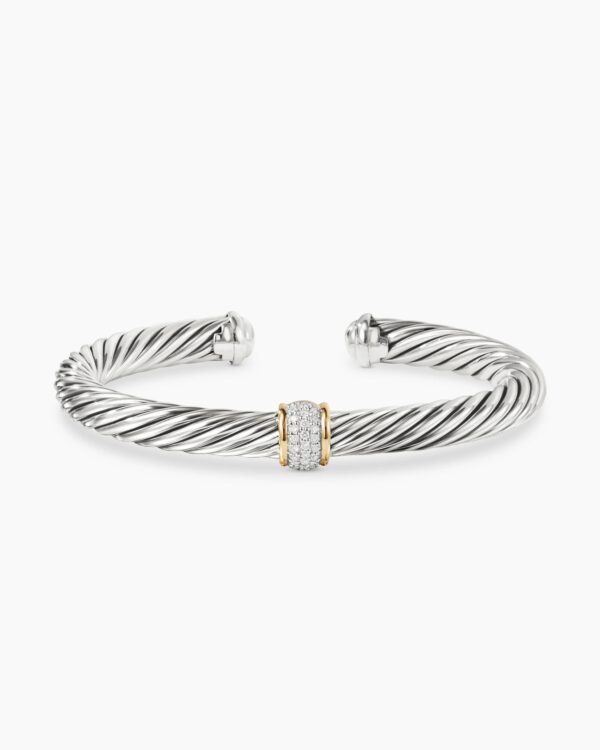 B8796AEC-F188-B4C4-4E51-1C37D6870313.jpg Classic Cable Station Bracelet Sterling Silver with 18K Yellow Gold and Pave Diamonds, 7mm