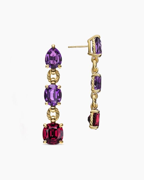 Marbella Drop Earrings 18K Yellow Gold with Amethyst and Rhodolite Garnet, 51mm