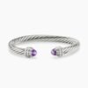 Classic Cable Bracelet Sterling Silver with Amethyst and Diamonds, 7mm