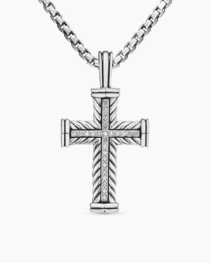 Chevron Cross Pendant Sterling Silver with Diamonds