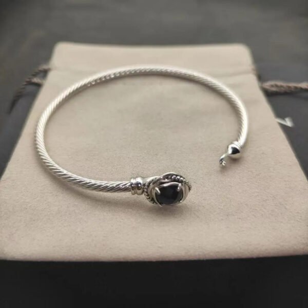 BC6E2418-EB42-F3A3-18F2-CE294CC2B235.jpg Cable Classics Bracelet, Black Onyx and Bead Detail, Sterling Silver, 3mm - 17 CM