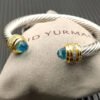 Classic Cablespira&reg; Bracelet Sterling Silver with 14K Yellow Gold, Aquamarine and Diamonds, 7mm